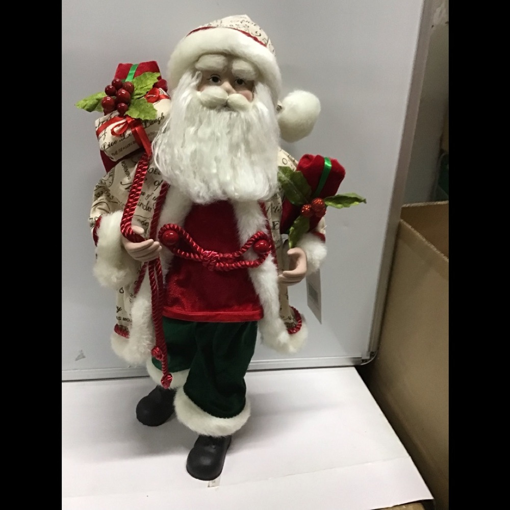 NWT green pants Santa Claus doll 18” tall faux fur 40511